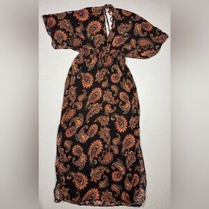 Miley + Molly Boho Paisley Midi Dress Womens Smocked Waist Flutter Sleeve